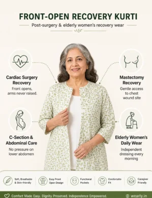 Womens Easy Access Front Open Adaptive Kurti with Velcro Closure for Seniors-01 Women's Easy Access Front Open Adaptive Kurti with Velcro Closure for Seniors