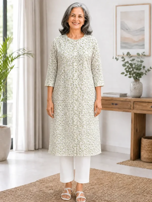 Women's Easy Access Front Open Adaptive Kurti with Velcro Closure for Seniors