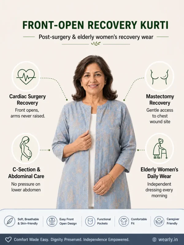 Adaptive Front Open Velcro Kurti for Elderly Women-02 Adaptive Front Open Velcro Kurti for Elderly Women
