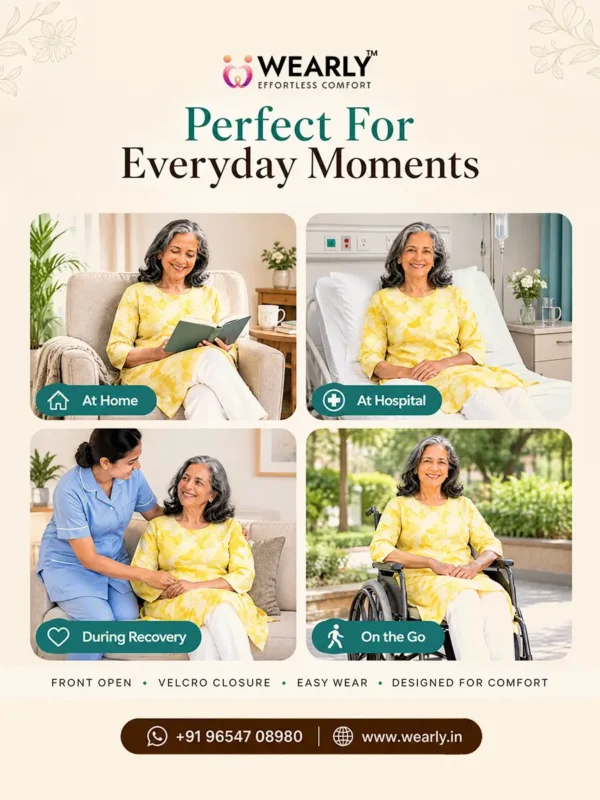 Wearly-Women Cotton Front Open Velcro Closure Kurti for Easy Dressing Wearly: Cotton Front Open Velcro Closure Kurti for Easy Dressing - wearly