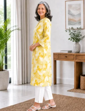 Women's Cotton Front Open Velcro Closure Kurti for Easy Dressing