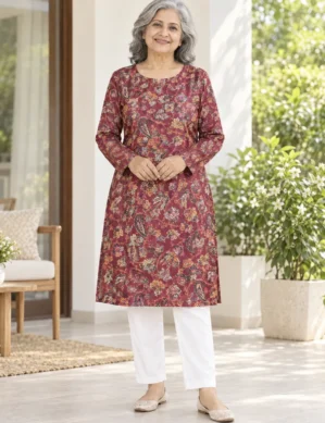 Cozy Elegance Front-Open Pashmina Kurti for Women-Winter Wear
