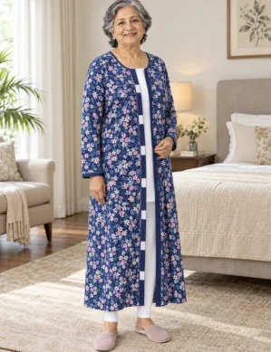 Women’s Winter Patient Nighty – Front-Open Pashmina Gown for Elderly & Post-Surgery Care